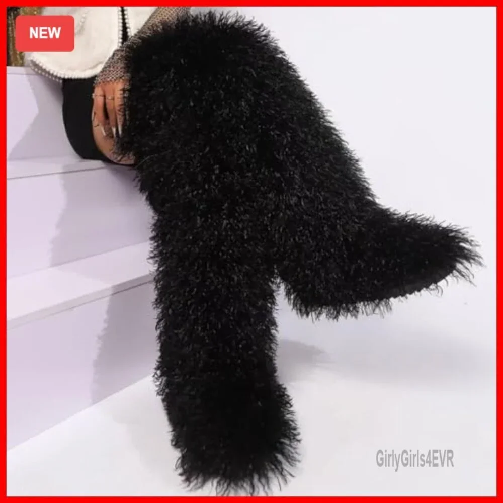 29-Inch Over-the-Knee Faux Fur Boots Flat Sole Winter Women's Shoes